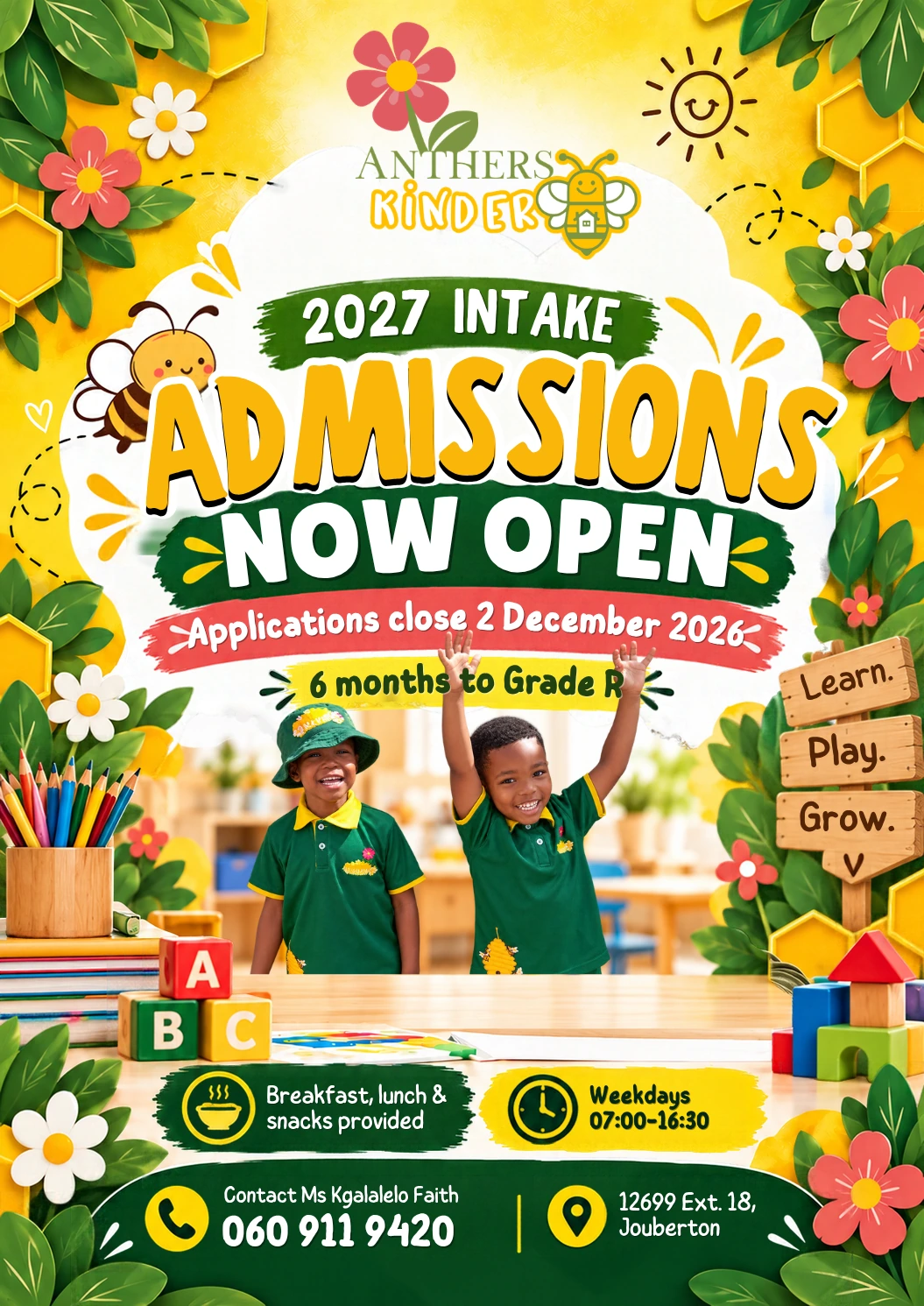 View the Anthers Kinder 2027 admissions poster and details
